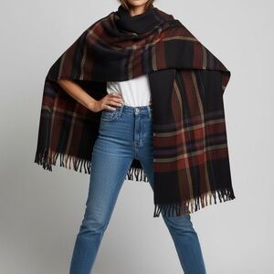 JOHN HANLY & Co Ireland Pure New Wool Shawl Scarf Plaid Purple Red Grey 54 x 54